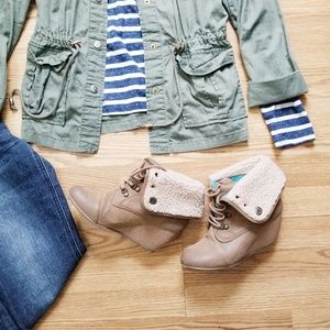 Tan Mid-Calf Multi Way Boots with Faux Fur Lining